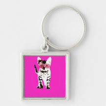 gatito en sombras rosadas llavero personalizado