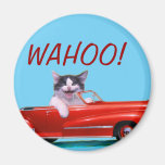 Gatito en un convertible rojo imanes para frigoríficos