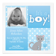 Gatito "es tarjeta azul del annoucement de un much invitaciones personalizada