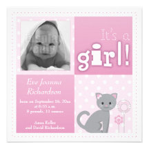 Gatito "es tarjeta del annoucement del rosa de un  invitaciones personalizada