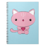 Gatito lindo del rosa del kawaii con el cuaderno d