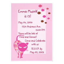 gatito, rosa en el rosa, fiesta, cumpleaños, invat invitacion personalizada