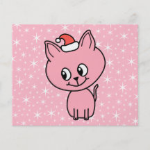 Gatito rosado lindo en un sombrero del navidad tarjetas informativas
