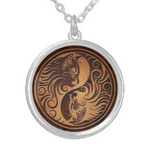 Gatitos de piedra de Brown Yin Yang Pendientes Personalizados