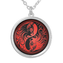 Gatitos rojos y negros de Yin Yang Pendientes