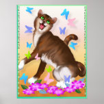 Gato anaranjado feliz y mariposas suaves impresiones