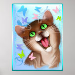 Gato anaranjado grande y mariposas suaves posters