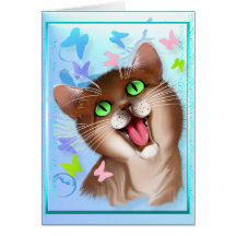 Gato anaranjado grande y mariposas suaves tarjetas