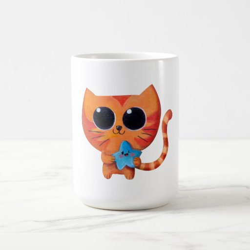 Gato anaranjado lindo con la estrella tazas