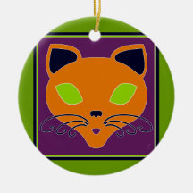 Gato anaranjado retro de Halloween de la cal Ornamento De Reyes Magos