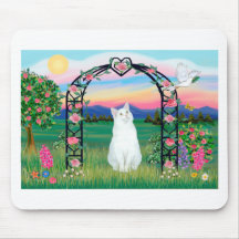 Gato blanco - cenador color de rosa tapete de ratón