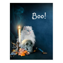 Gato blanco de Halloween Tarjetas Postales