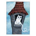 Gato blanco en una tarjeta de la torre del cuento  tarjetas