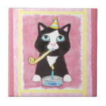 Gato CeramicTile/Trivet del cumpleaños del smoking Teja