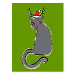 Gato con la nariz roja del navidad postales