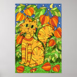 Gato con la planta de linterna china poster