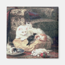 Gato con sus gatitos en un amortiguador imanes para frigoríficos