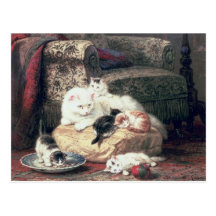 Gato con sus gatitos en un amortiguador postal