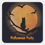 Gato con una Luna Llena Halloween Pegatina Cuadradas Personalizada