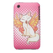 Gato de hadas de la mariposa, caso rosado de encar Case-Mate iPhone 3 funda