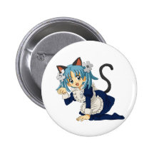 Gato de la colegiala del animado en sus rodillas e pin