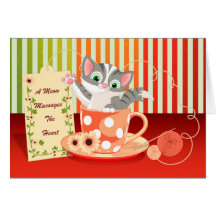 Gato de la tarjeta del estímulo en taza de té