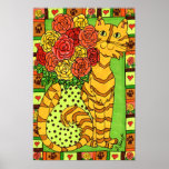 Gato de oro con los rosas poster