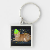 Gato de Tabby anaranjado de la fiesta de cumpleaño Llavero Personalizado