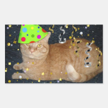 Gato de Tabby anaranjado de la fiesta de cumpleaño Pegatina
