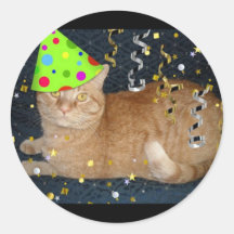 Gato de Tabby anaranjado de la fiesta de cumpleaño Pegatinas