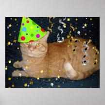 Gato de Tabby anaranjado de la fiesta de cumpleaño Posters