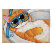 Gato de Tabby del jengibre con el tubo respirador  Felicitacion