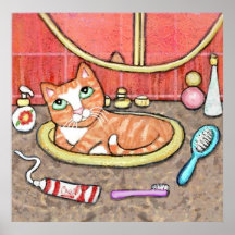 Gato de Tabby en el fregadero del cuarto de baño Posters