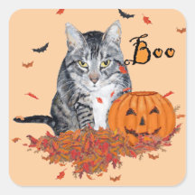 Gato de Tabby Halloween Calcomanía Cuadradas Personalizada