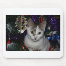 Gato del árbol de navidad alfombrilla de ratón