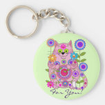 Gato del flower power con "para usted" llavero del