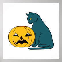 gato del gris azul que mira la calabaza impresiones