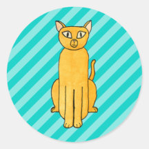 Gato del jengibre en rayas del trullo etiqueta redonda