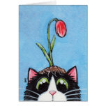 Gato del smoking con el tulipán en la cabeza - tar