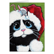 Gato del smoking y tarjeta de Navidad festiva del 