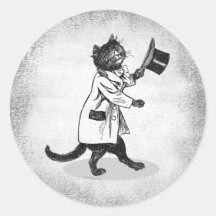 Gato del sombrero de copa del vintage en el pegati