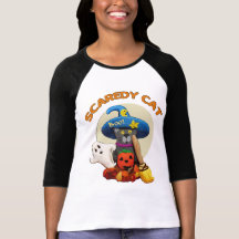 Gato divertido de Halloween Scaredy Camiseta