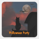 Gato en el tejado con una Luna Llena Halloween Calcomanía Cuadradas Personalizadas