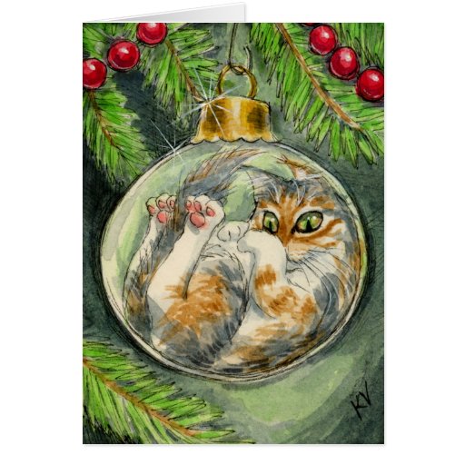Gato en la tarjeta del ornamento del navidad