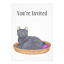 Gato gris de la cesta invitaciones personalizada