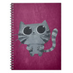 Gato gris lindo con los ojos morados grandes libro de apuntes con espiral