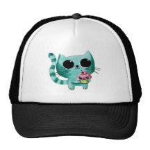 Gato lindo del gatito con la magdalena de Kawaii Gorras