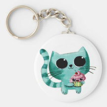 Gato lindo del gatito con la magdalena de Kawaii Llavero