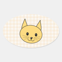 Gato lindo del jengibre. Compruebe el fondo Calcomanías Óvales