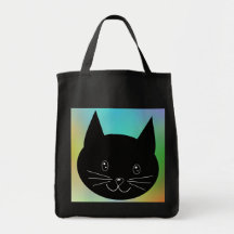 Gato negro, con un fondo de los colores del arco i bolsa